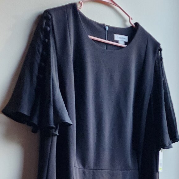NWT Calvin Klein Black Flutter Sleeve Sheath Dress Size 18W - Picture 2 of 16